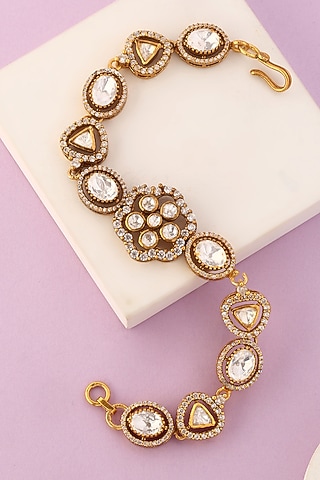 White Finish Moissanite Temple Bracelet In Sterling Silver by Mero