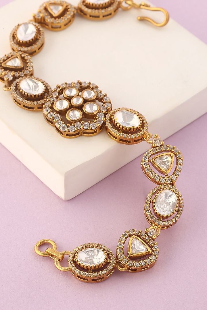 White Finish Moissanite Temple Bracelet In Sterling Silver by Mero at Pernia's Pop Up Shop