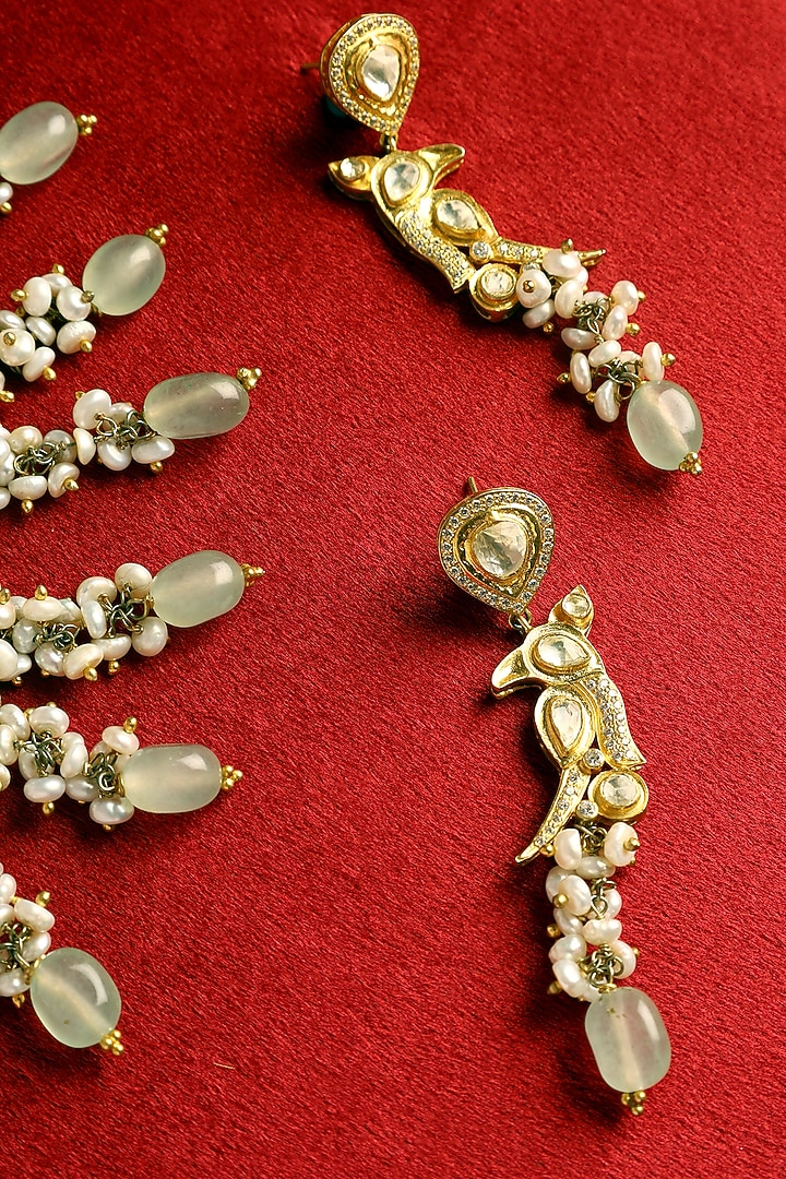 Gold Finish Moissanite & Pearl Temple Necklace Set In Sterling Silver by Mero at Pernia's Pop Up Shop