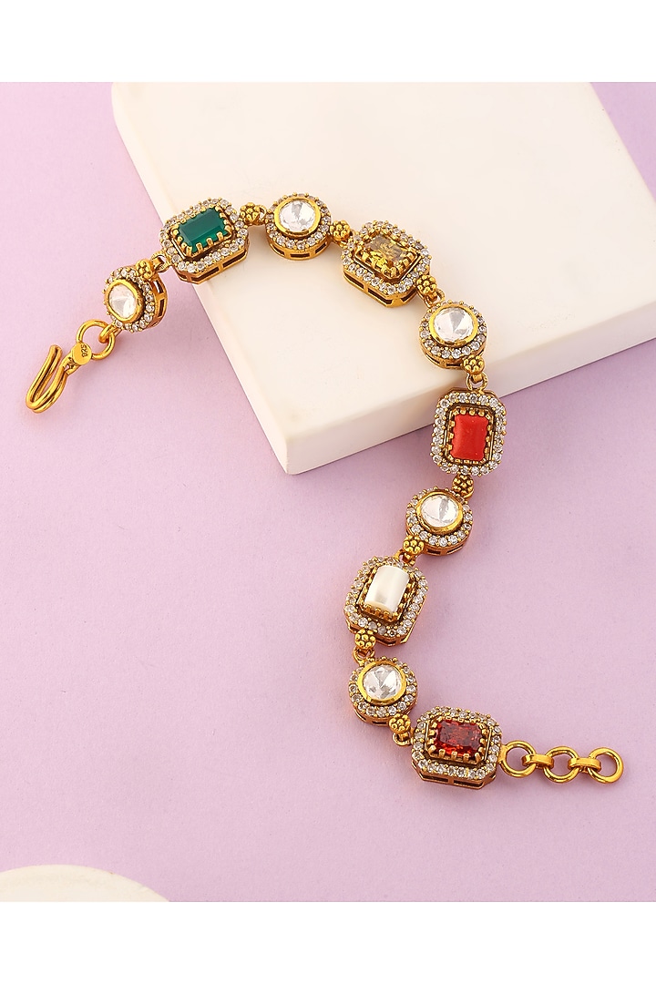 White Finish Moissanite Temple Bracelet In Sterling Silver by Mero at Pernia's Pop Up Shop