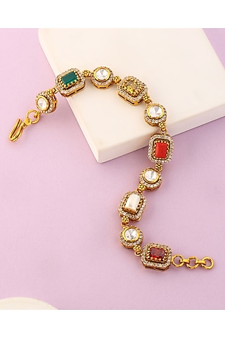 White Finish Moissanite Temple Bracelet In Sterling Silver by Mero