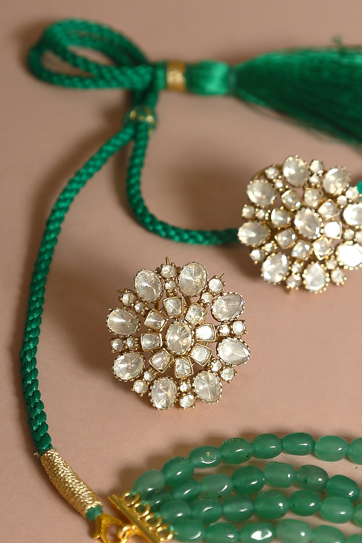 Gold Finish Moissanite & Jade Temple Necklace Set In Sterling Silver by Mero at Pernia's Pop Up Shop