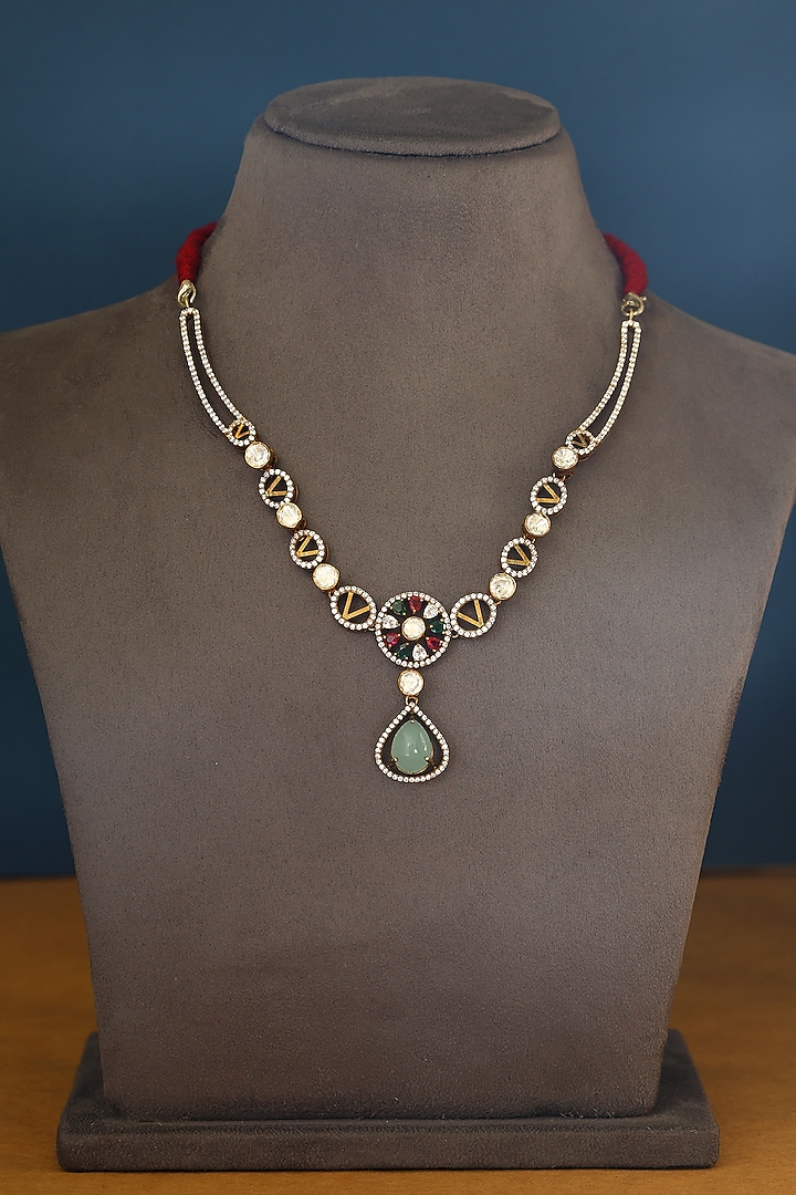 Gold Finish Moissanite Temple Necklace In Sterling Silver by Mero at Pernia's Pop Up Shop