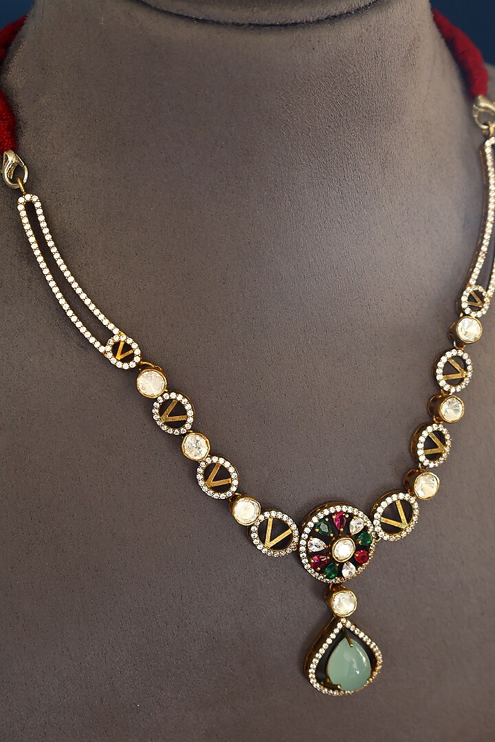 Gold Finish Moissanite Temple Necklace In Sterling Silver by Mero at Pernia's Pop Up Shop