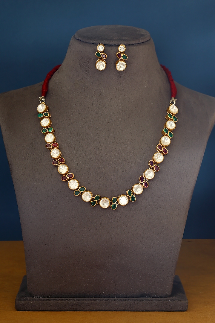 Gold Finish Moissanite Temple Necklace Set In Sterling Silver by Mero at Pernia's Pop Up Shop