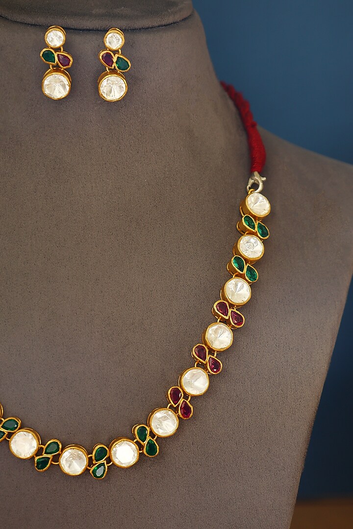 Gold Finish Moissanite Temple Necklace Set In Sterling Silver by Mero at Pernia's Pop Up Shop