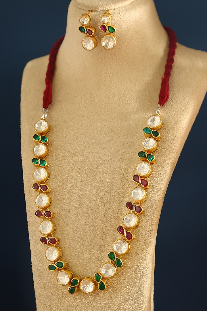 Gold Finish Moissanite Temple Necklace Set In Sterling Silver by Mero at Pernia's Pop Up Shop