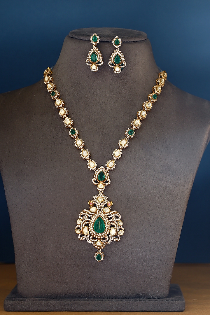 Gold Finish Moissanite Temple Necklace Set In Sterling Silver by Mero at Pernia's Pop Up Shop