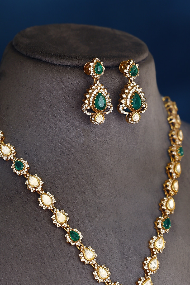 Gold Finish Moissanite Temple Necklace Set In Sterling Silver by Mero at Pernia's Pop Up Shop