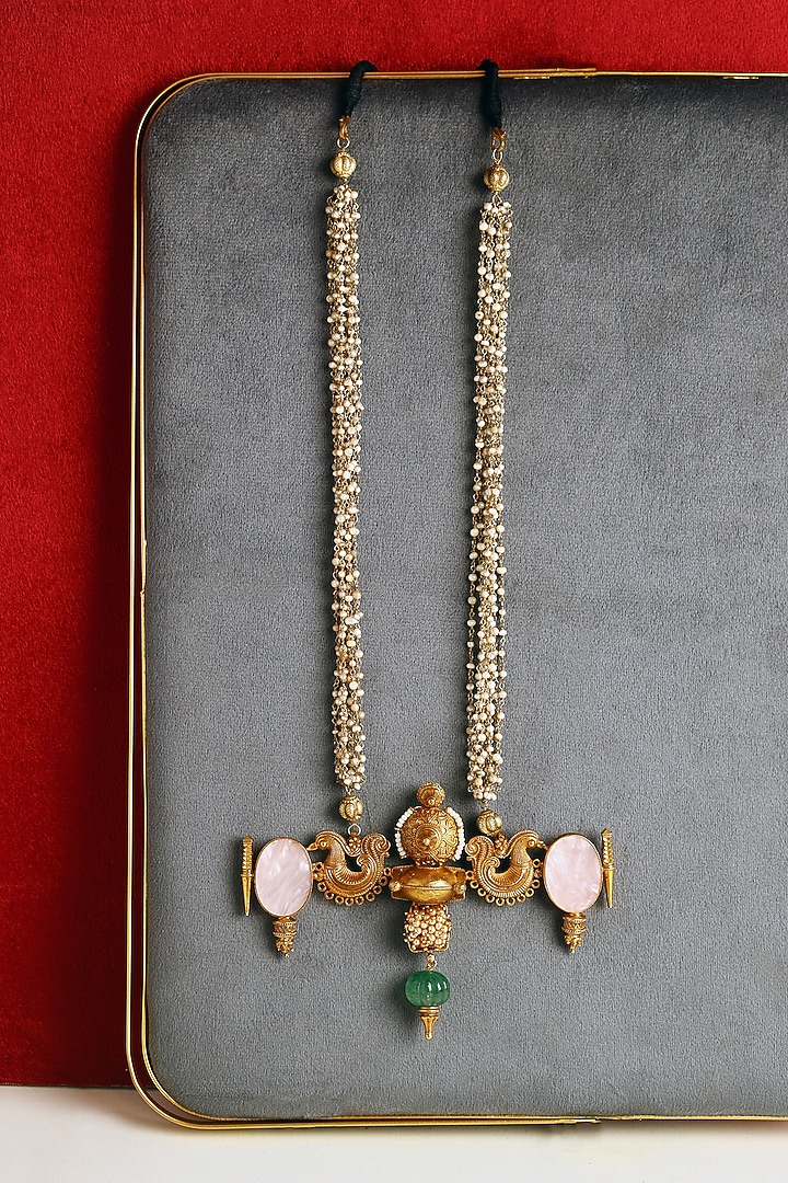 Gold Finish Mother Of Pearl Temple Necklace In Sterling Silver by Mero at Pernia's Pop Up Shop