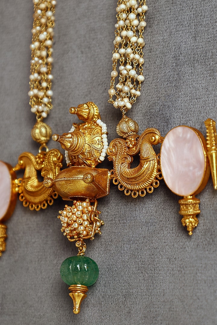 Gold Finish Mother Of Pearl Temple Necklace In Sterling Silver by Mero at Pernia's Pop Up Shop