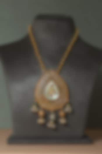 Gold Finish Kundan Polki Temple Necklace In Sterling Silver by Mero at Pernia's Pop Up Shop