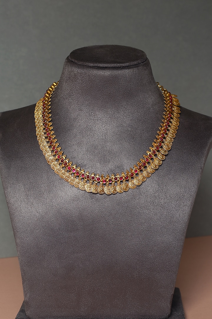 Gold Finish Kempstone Temple Necklace In Sterling Silver by Mero at Pernia's Pop Up Shop