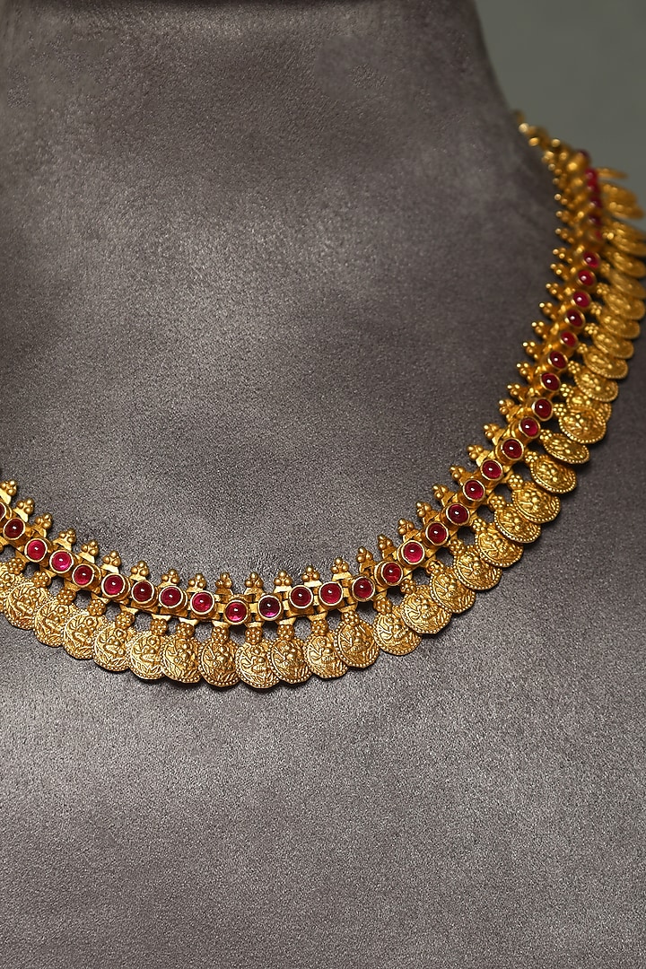 Gold Finish Kempstone Temple Necklace In Sterling Silver by Mero at Pernia's Pop Up Shop
