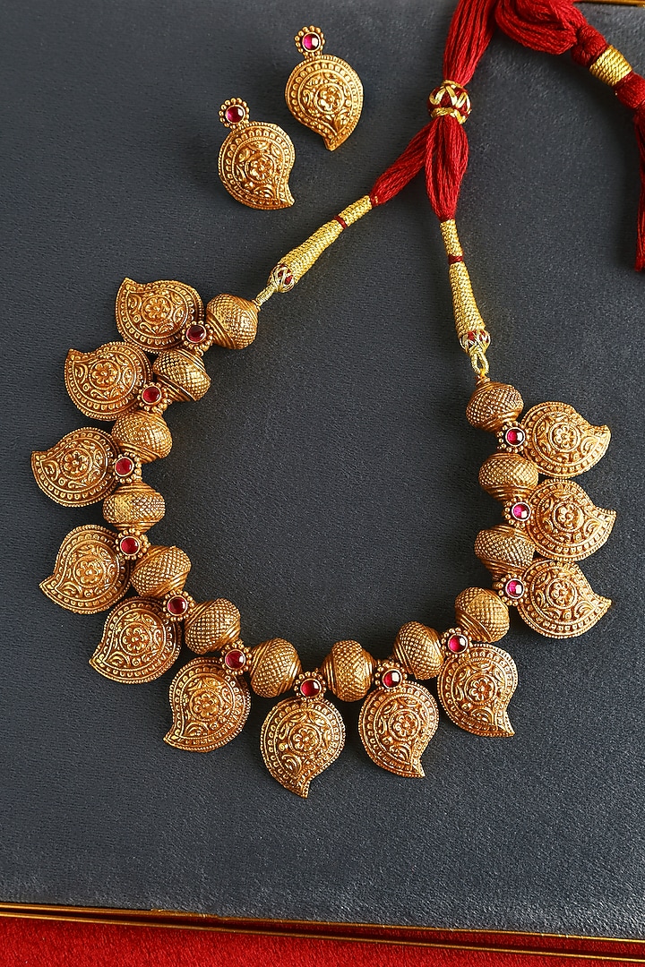 Gold Finish Kempstone Temple Necklace Set In Sterling Silver by Mero at Pernia's Pop Up Shop