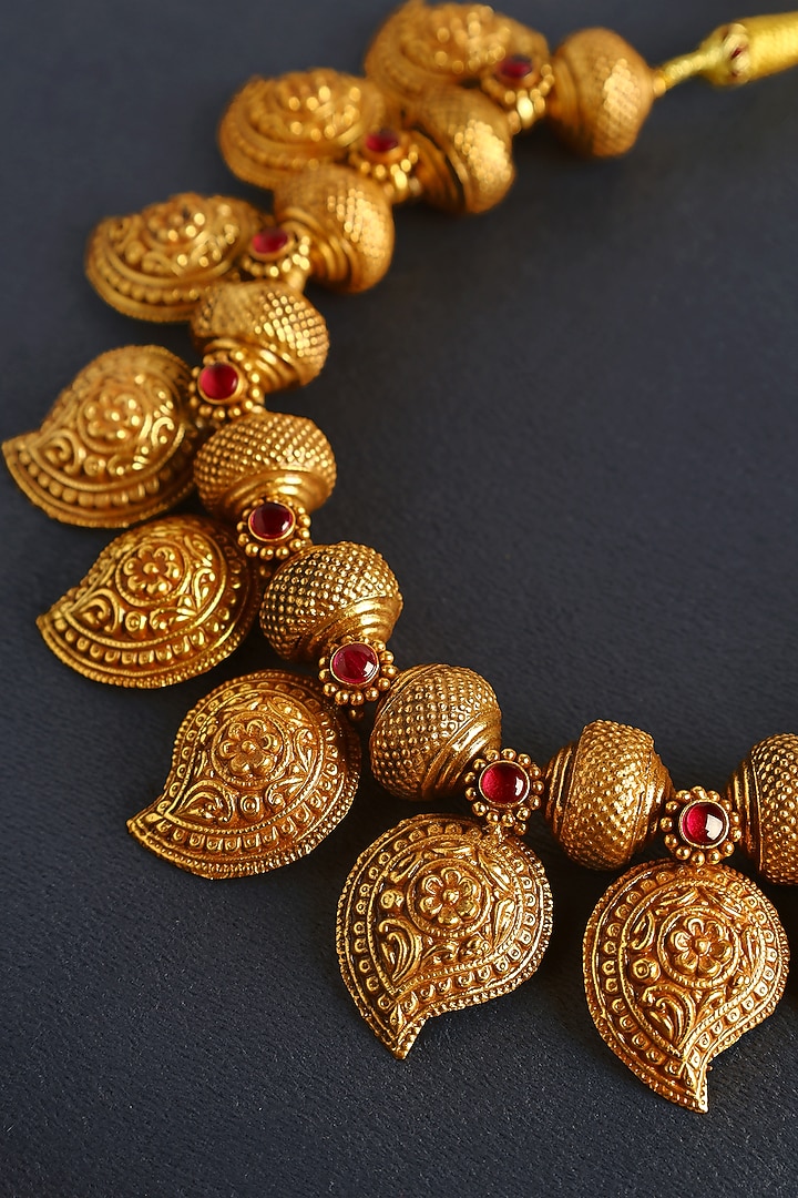 Gold Finish Kempstone Temple Necklace Set In Sterling Silver by Mero at Pernia's Pop Up Shop