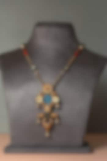 Gold Finish Calcedonia & Pearl Temple Necklace In Sterling Silver by Mero at Pernia's Pop Up Shop