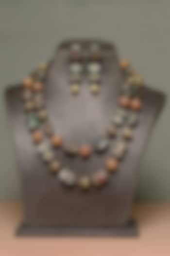 Gold Finish Ruby & Emerald Temple Necklace Set In Sterling Silver by Mero at Pernia's Pop Up Shop