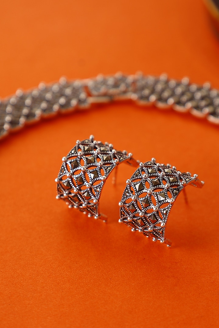 White Finish Marcasite Stone Necklace Set In Sterling Silver by Mero at Pernia's Pop Up Shop