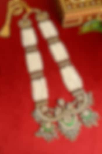 Gold Finish Kundan Polki Temple Necklace In Sterling Silver by Mero at Pernia's Pop Up Shop