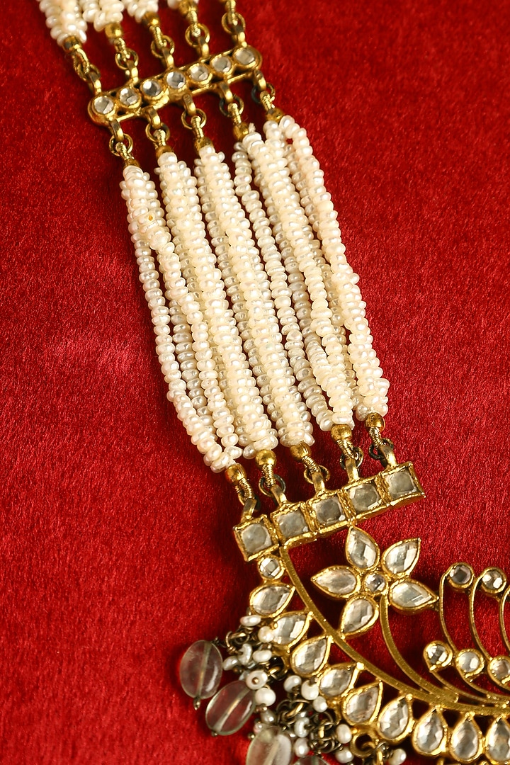 Gold Finish Kundan Polki Temple Necklace In Sterling Silver by Mero at Pernia's Pop Up Shop
