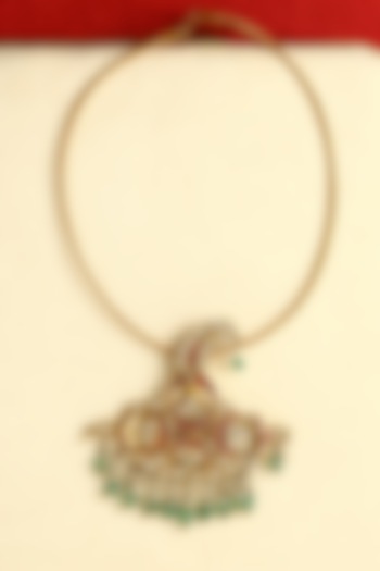 Gold Finish Kundan Polki & Jade Temple Necklace In Sterling Silver by Mero at Pernia's Pop Up Shop