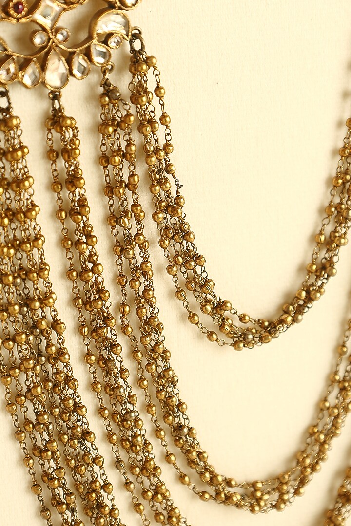 Gold Finish Kundan Polki & Moissanite Temple Necklace In Sterling Silver by Mero at Pernia's Pop Up Shop