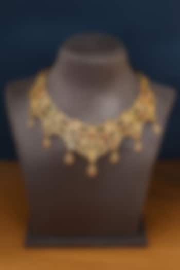 Gold Finish Kempstone & Green Onyx Temple Necklace In Sterling Silver by Mero at Pernia's Pop Up Shop