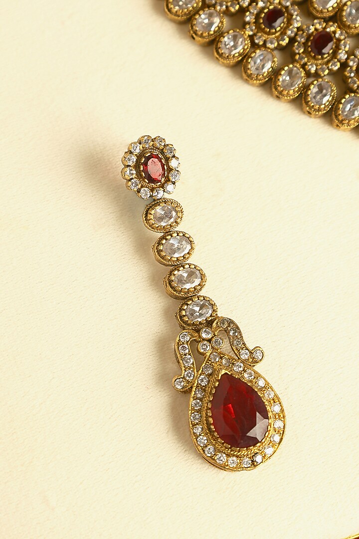 Gold Finish Garnet & CZ Temple Necklace Set In Sterling Silver by Mero at Pernia's Pop Up Shop