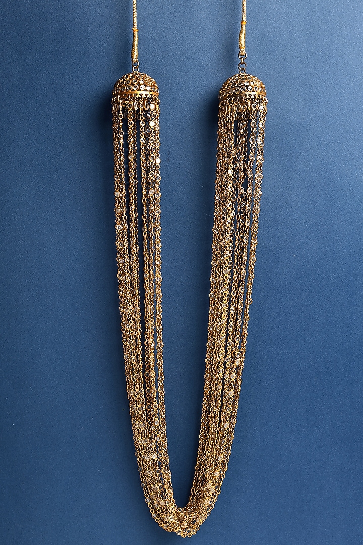 Gold Finish Mother Of Pearl & CZ Temple Necklace In Sterling Silver by Mero at Pernia's Pop Up Shop