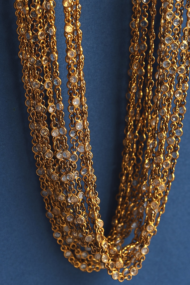Gold Finish Mother Of Pearl & CZ Temple Necklace In Sterling Silver by Mero at Pernia's Pop Up Shop