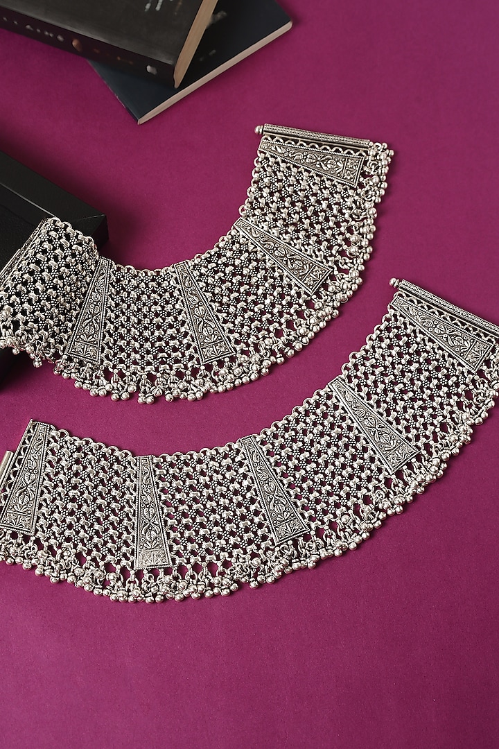 White Finish Temple Anklets In Sterling Silver (Set Of 2) by Mero at Pernia's Pop Up Shop