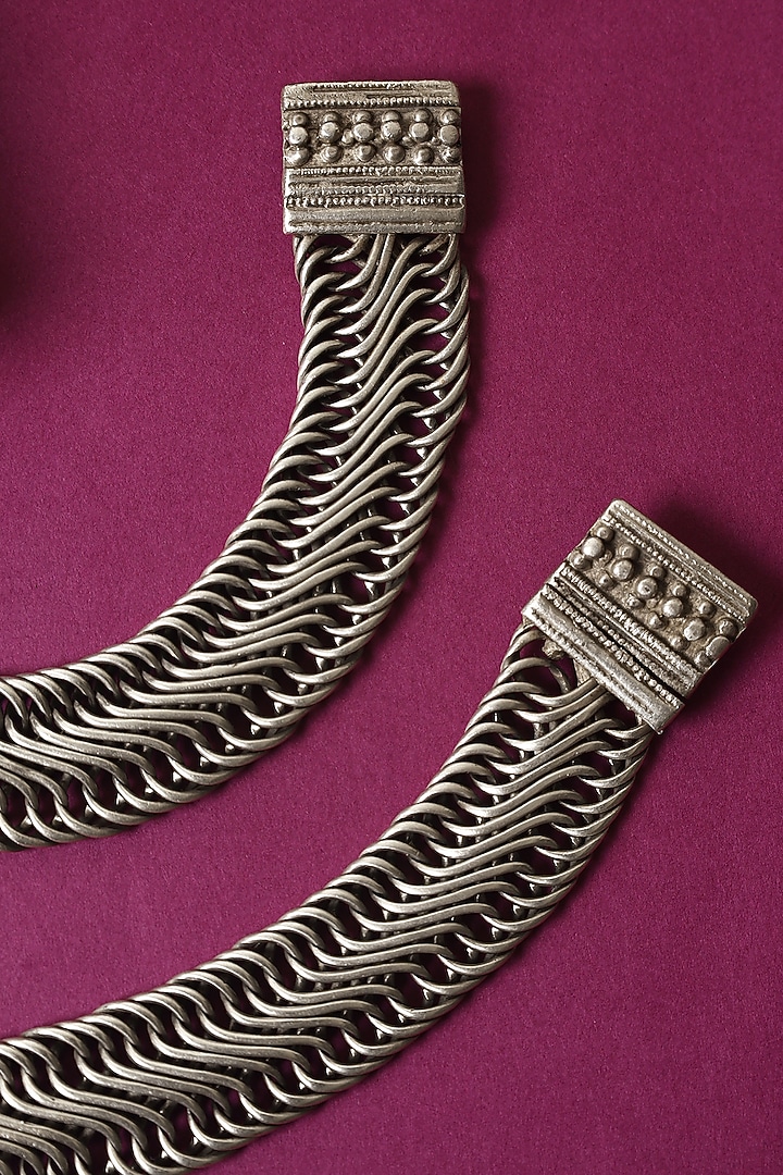 White Finish Temple Anklets In Sterling Silver (Set Of 2) by Mero at Pernia's Pop Up Shop