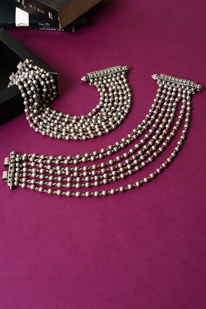 White Finish Temple Anklets In Sterling Silver (Set Of 2) by Mero at Pernia's Pop Up Shop