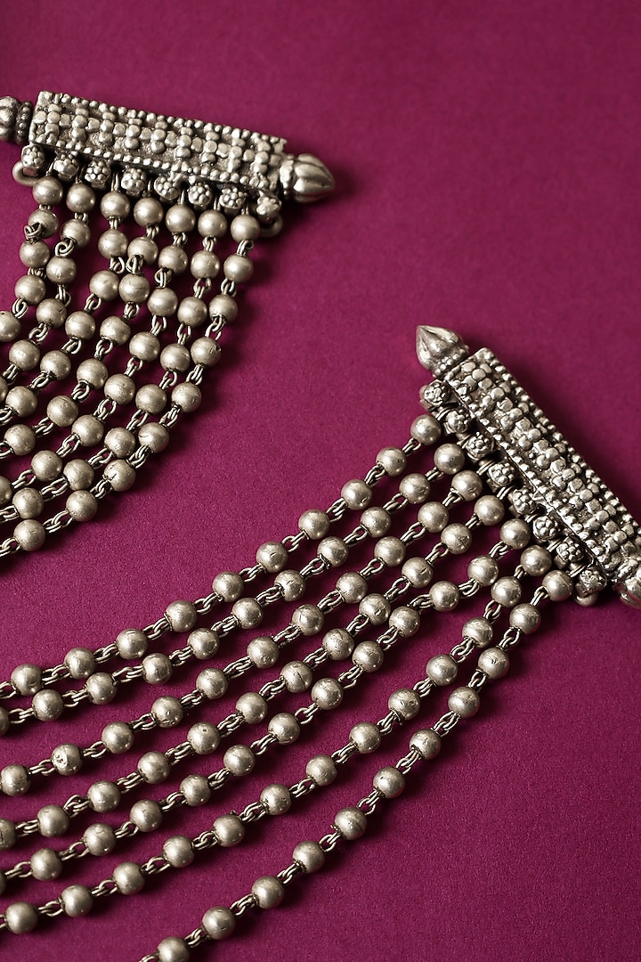 White Finish Temple Anklets In Sterling Silver (Set Of 2) by Mero at Pernia's Pop Up Shop