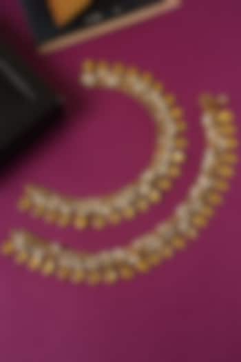 White Finish Pearl & Emerald Temple Anklets In Sterling Silver (Set Of 2) by Mero at Pernia's Pop Up Shop