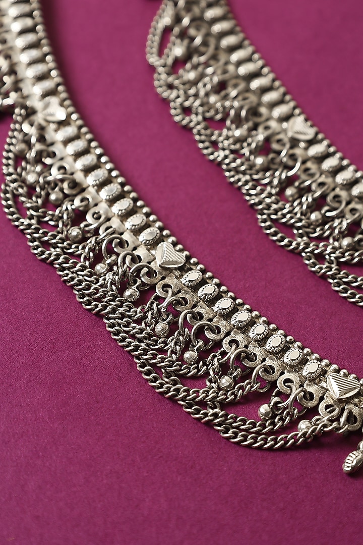 White Finish Temple Anklets In Sterling Silver (Set Of 2) by Mero at Pernia's Pop Up Shop