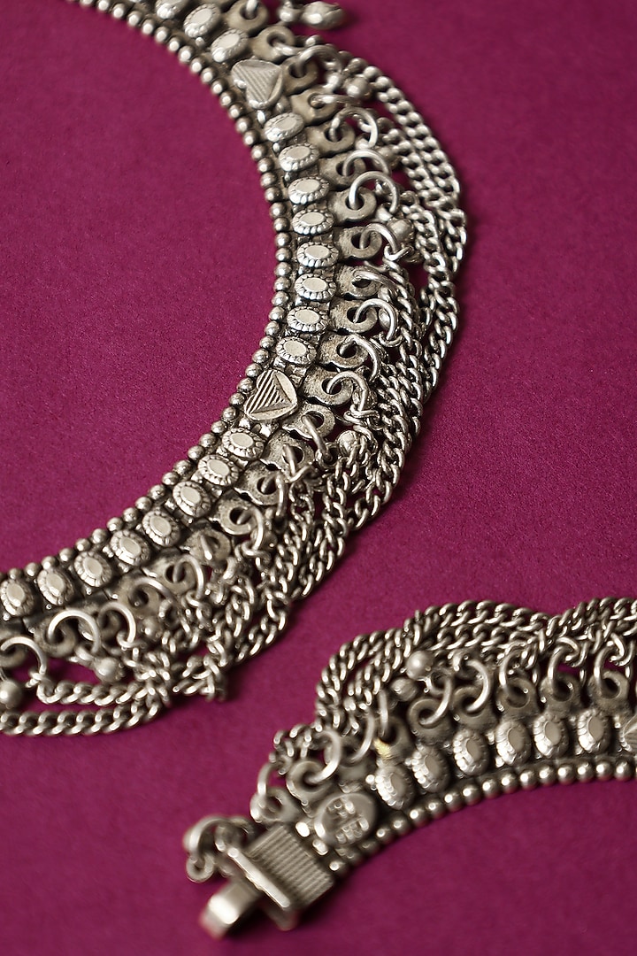 White Finish Temple Anklets In Sterling Silver (Set Of 2) by Mero at Pernia's Pop Up Shop