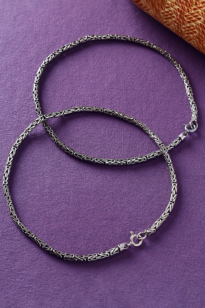 White Finish Temple Anklets In Sterling Silver (Set Of 2) by Mero at Pernia's Pop Up Shop