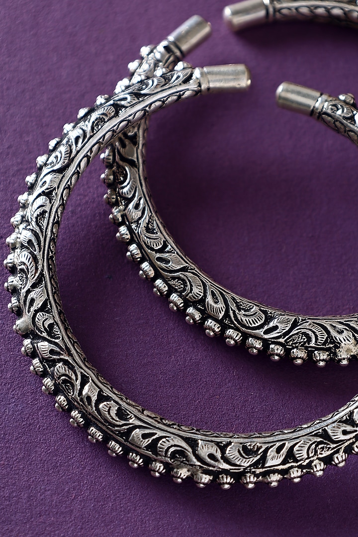 White Finish Temple Anklets In Sterling Silver (Set Of 2) by Mero at Pernia's Pop Up Shop