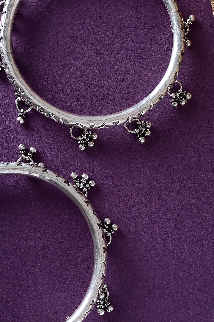 White Finish Temple Anklets In Sterling Silver (Set Of 2) by Mero at Pernia's Pop Up Shop