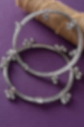 White Finish Temple Anklets In Sterling Silver (Set Of 2) by Mero at Pernia's Pop Up Shop