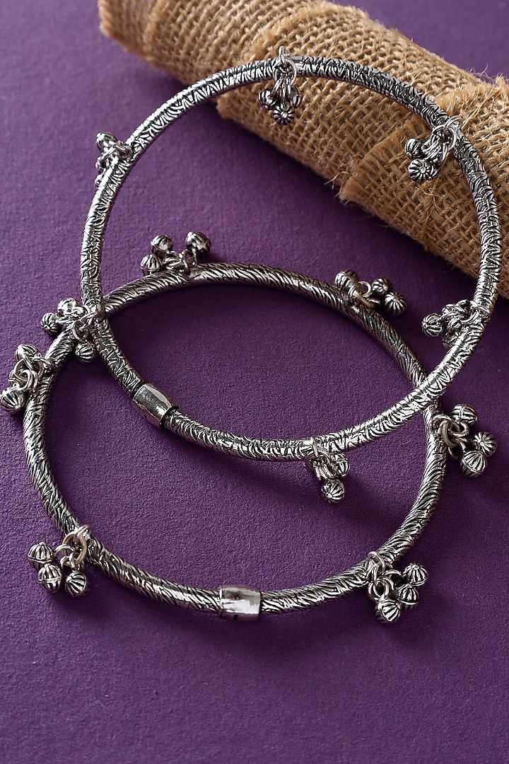 White Finish Temple Anklets In Sterling Silver (Set Of 2) by Mero at Pernia's Pop Up Shop