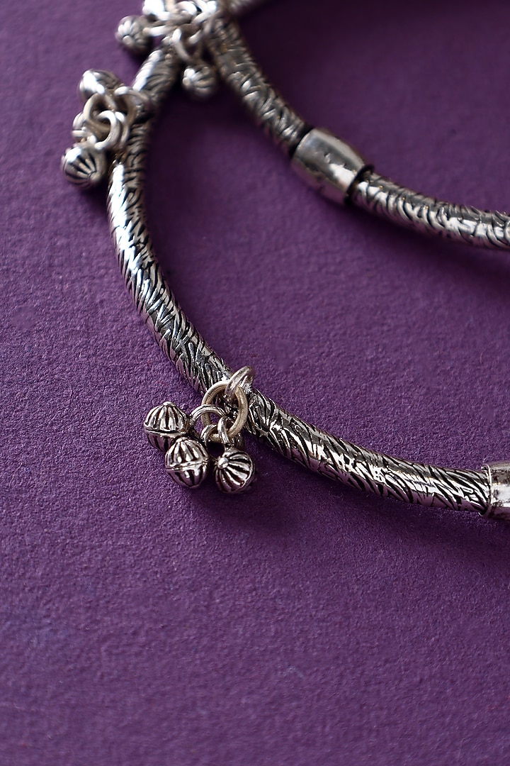 White Finish Temple Anklets In Sterling Silver (Set Of 2) by Mero at Pernia's Pop Up Shop