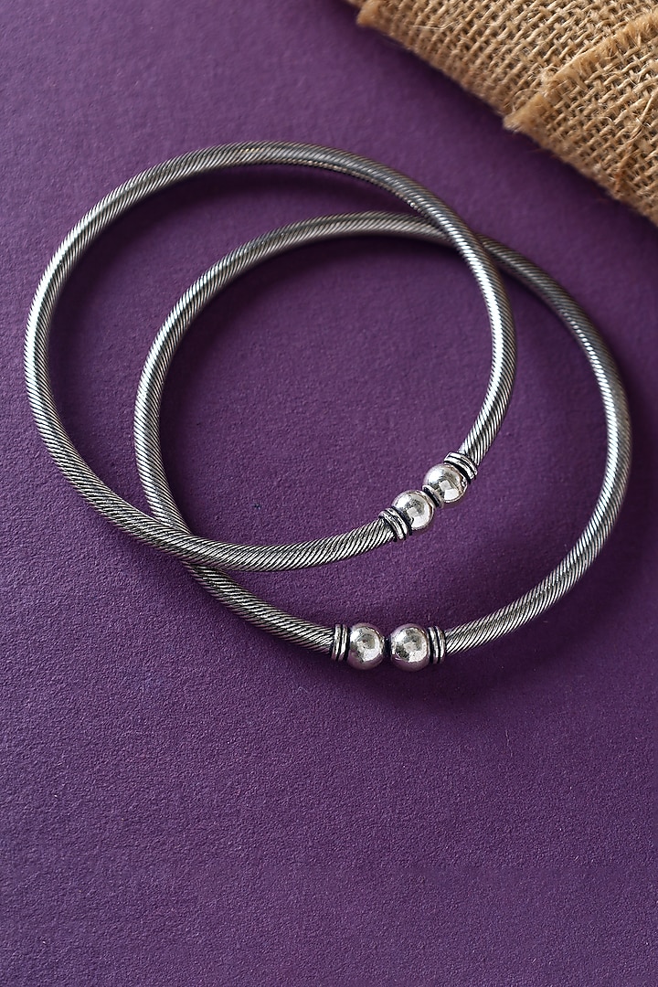 White Finish Temple Anklets In Sterling Silver (Set Of 2) by Mero at Pernia's Pop Up Shop