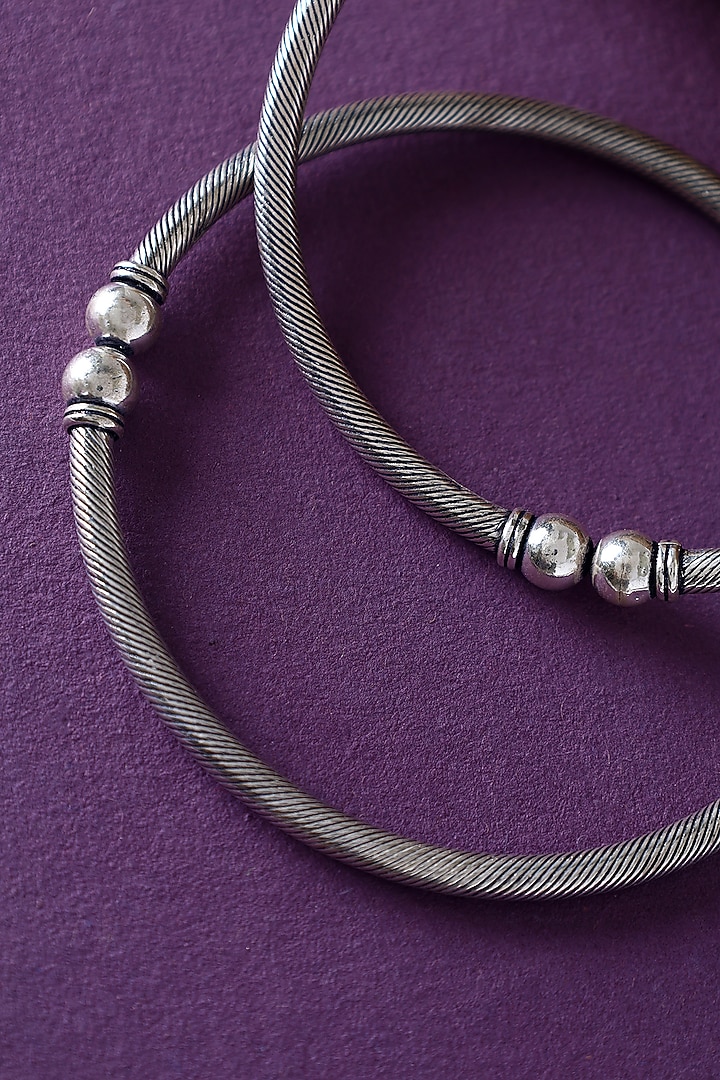 White Finish Temple Anklets In Sterling Silver (Set Of 2) by Mero at Pernia's Pop Up Shop