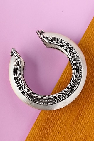 White Finish Temple Bangle In Sterling Silver by Mero