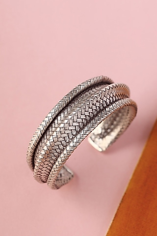 White Finish Temple Bangle In Sterling Silver by Mero