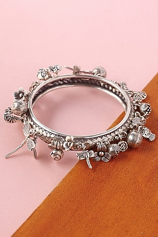 White Finish Temple Bangle In Sterling Silver by Mero