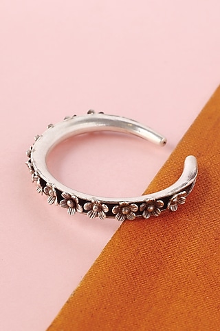 White Finish Temple Bangle In Sterling Silver by Mero